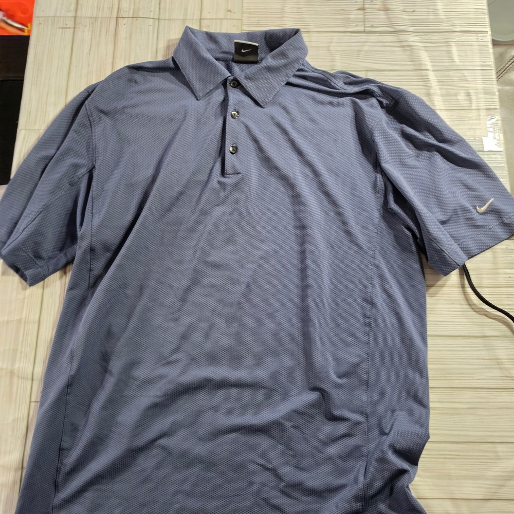 Nike Golf Dri-FIT Polo Shirt Mens Large Blue Textured Short Sleeve Swoosh Logo